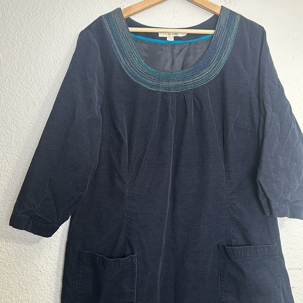 Boden Women’s Size 18L Navy Blue 3/4 Sleeve Midi Corduroy Dress - Picture 2 of 14